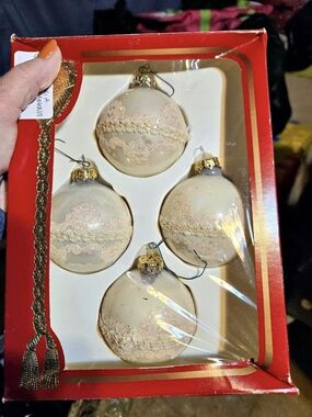 Victoria Collection Vintage Glass Christmas Ornaments with Lace and Glitter